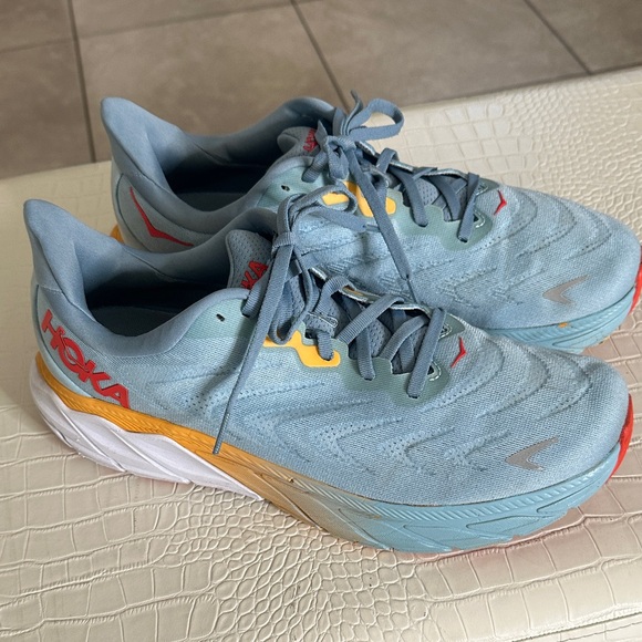 Hoka Pale Blue Running Shoes with Yellow and Red Accents - Picture 3 of 16